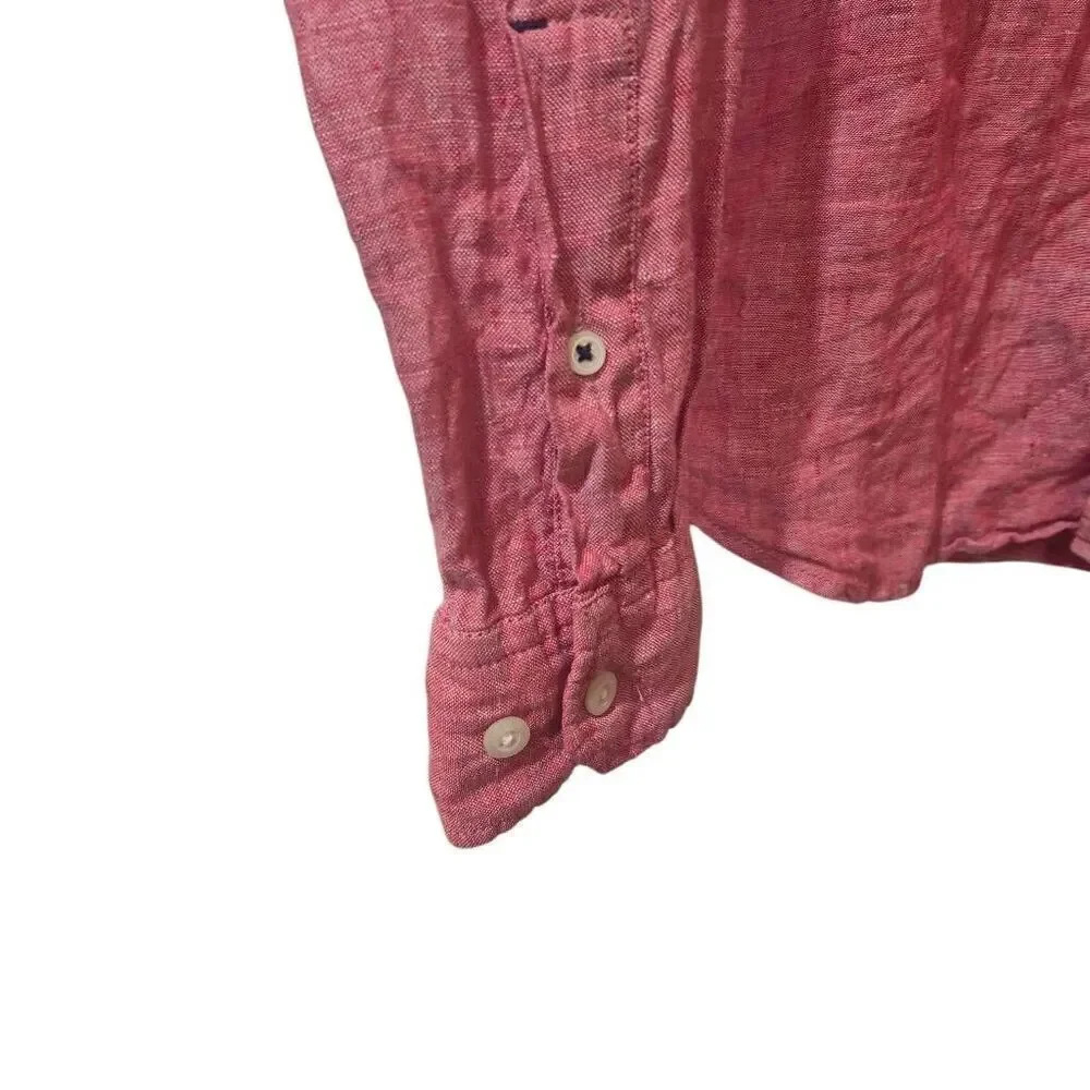 Banana Republic Men's Raspberry Pink/Red Linen Classic Fit Button Down Collar Bu